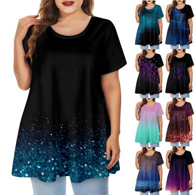 Women's Large Top Round Neck Printing Loose A-line Short Sleeve T-shirt