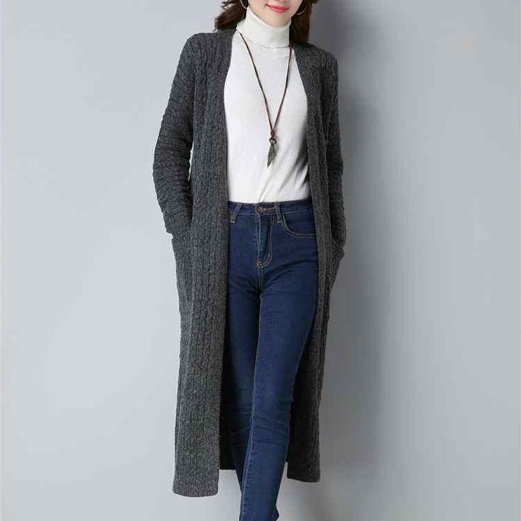 Long Sweater Cardigan for Women Korean-style Loose Knitted Coat Stylish Spring and Autumn Long-sleeved Knitted Cardigan