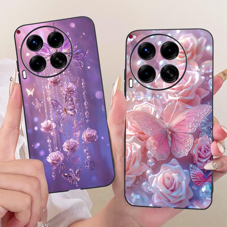Luxury Flower Butterfly Bow Pattern Casing For Tecno Camon 30 30s Pro 30 Premier Back Cover Clear Soft Silicone Phone Case