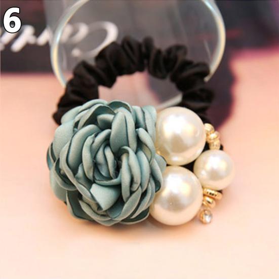 Mode Frauen Faux Perlen Rose Blume Haar Band Seil Scrunchie Pferdeschwanz Halter