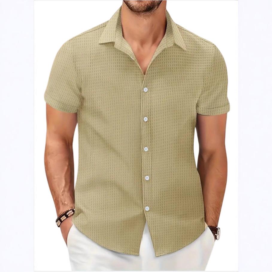 Fashion Shirt Men's Summer Men's Plaid Jacquard Office Loose Casual Shirt Short Sleeve