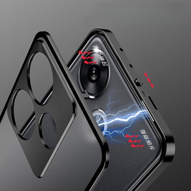 Stoßfeste Telefonhülle für Poco F6, Metallrahmen aus Aluminiumlegierung + matte, durchsichtige Acryl-Rückseitenabdeckung für Xiaomi Redmi Turbo 3