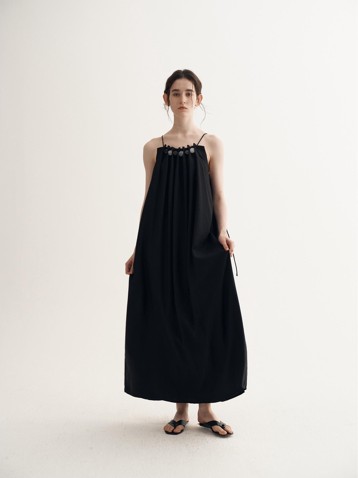 

Tiansong Новое женское платье на подтяжках из тенселя в китайском стиле - Элегантная летняя длинная юбка с драпировкой M чёрный