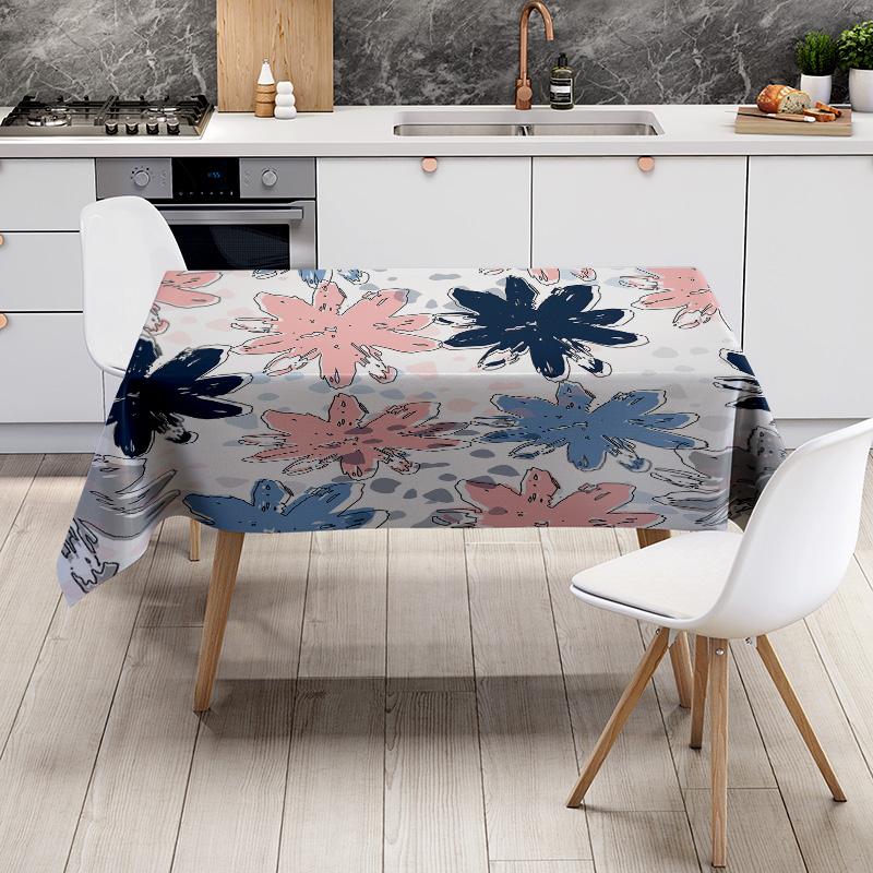 Vibrant Floral Tablecloth with Rabbit PrintPerfect for Modern Dining Tables Washable Cotton Fabric In Pink, Blue, White Color Sc