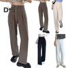 Women Suit Pants Button Zipper Fly High Waist Long Trousers Solid Color Straight Wide Leg Office Lady Pants
