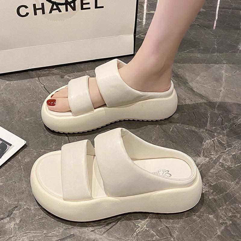 Women's Summer Thick-soled Heightening Bread Slippers Women Wear Gentle Casual Open-toe Cool Slippers Women