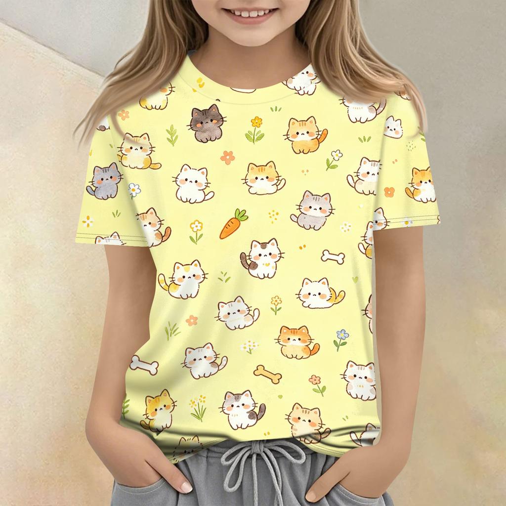 Kids Animal Print Short Sleeve T Shirt Casual Loose Fit Crew Neck Top Soft Comfortable Fabric Suitable for Everyday Wear