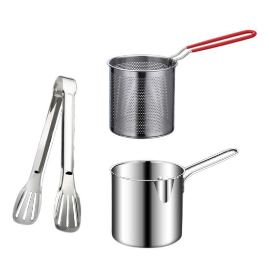 1 Set Fryer Multifunctional Mini Pot Good Heat Conductivity Stainless Steel Oil-saving Home Fryer Cooking Utensils