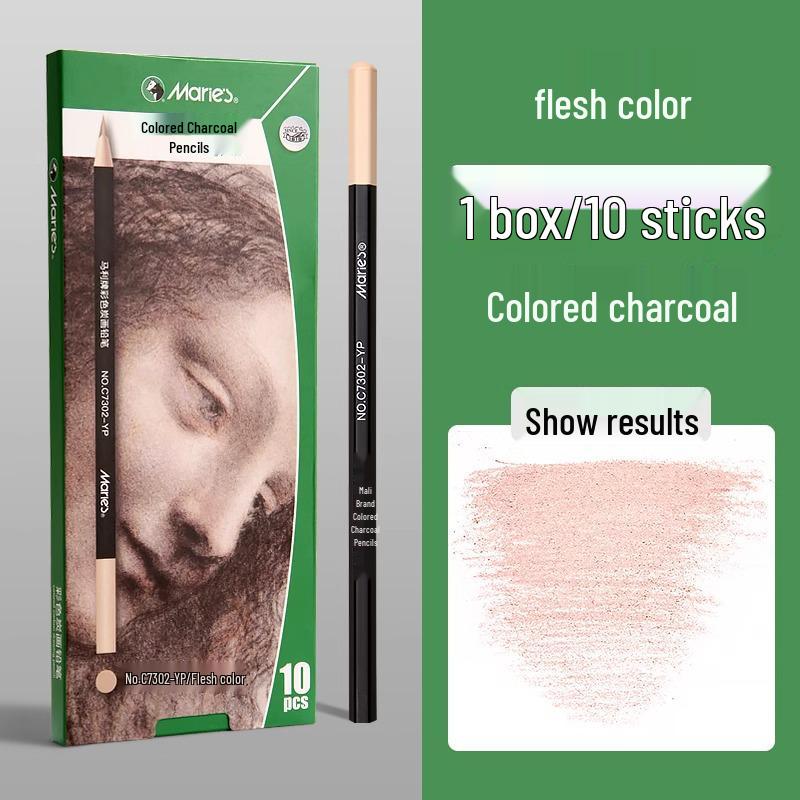 Mali Multicolor Carbon Sketch Pencil Set - Dark Brown, Brown, White, Black, Gray 4mm Thick Core