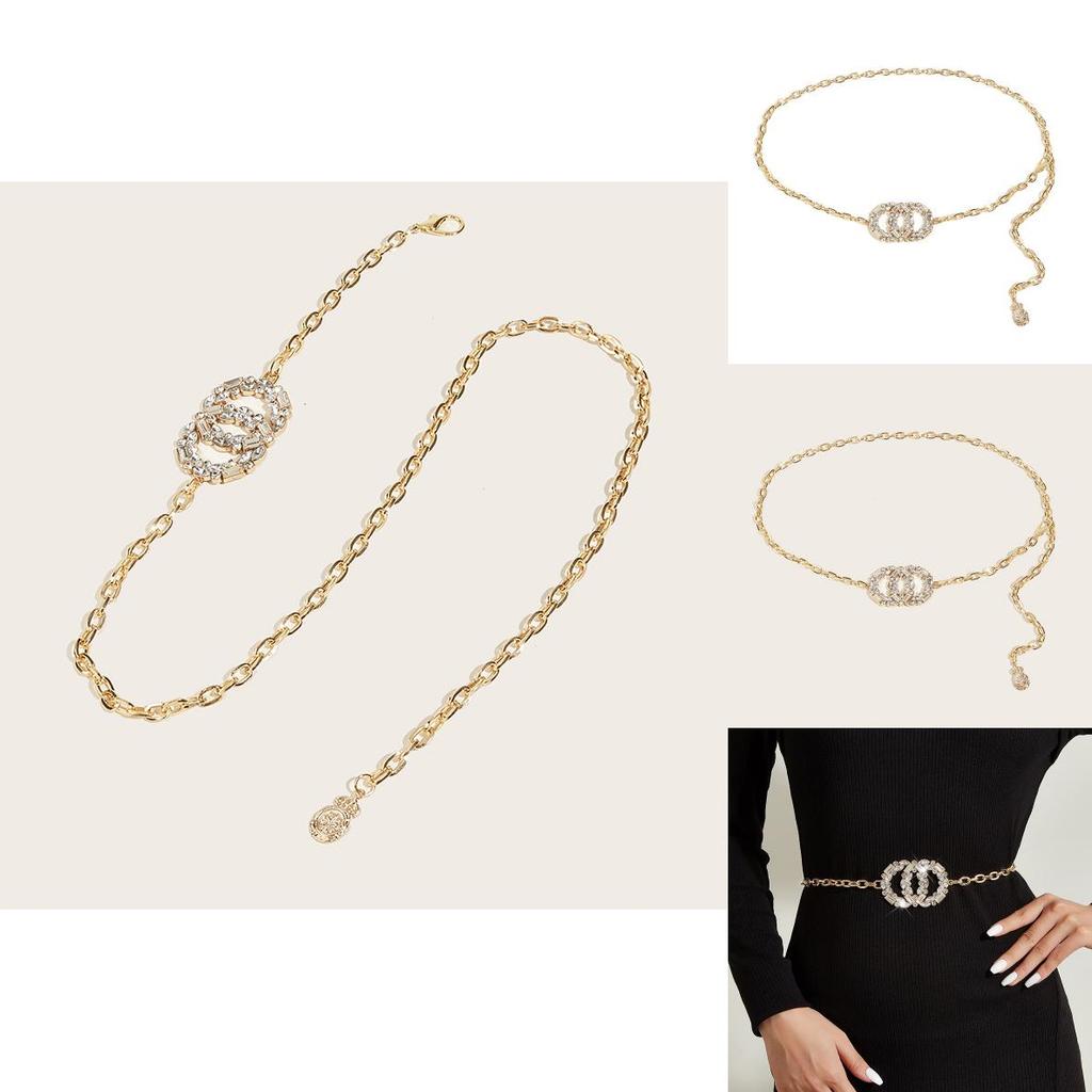 Fashion Metal Waist Chain With Dual Water Drilled Circles For Womens Dress Accessory