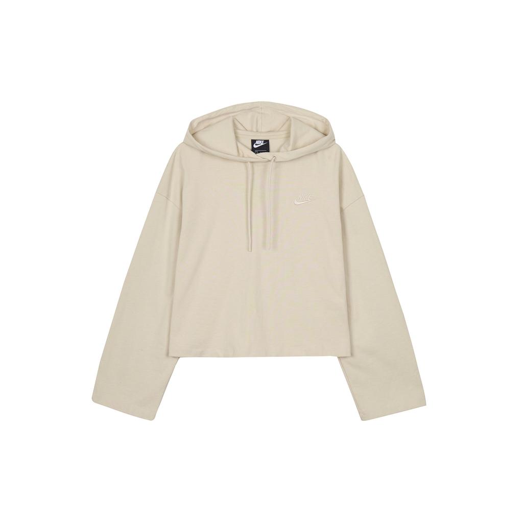 Nike Embroidered Logo Loose Casual Cropped Knit Hoodie Women Hoodie Beige CJ3741-140