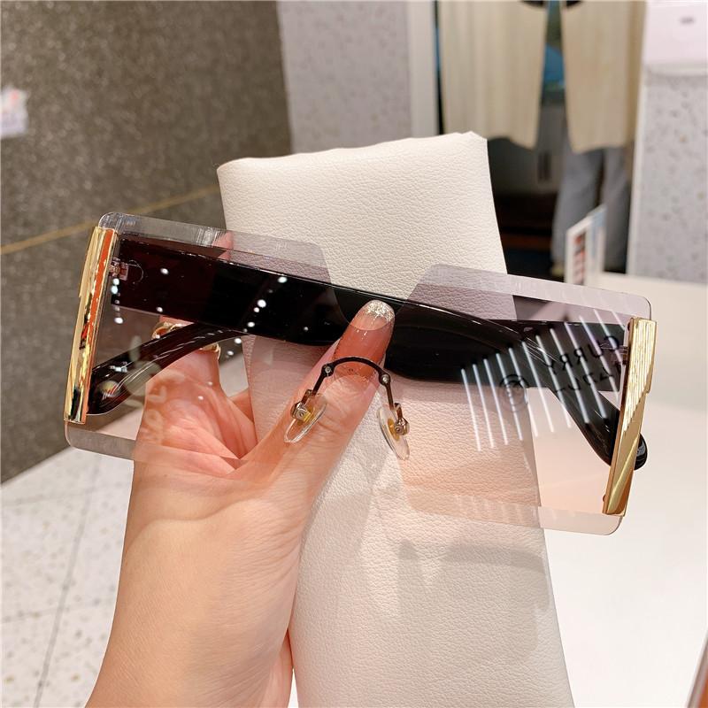 Fashion New Women Oversized Rimless Sun Glasses Vintage Gradient Tea Cool Sunglasses Ladies Uitravioler-proof