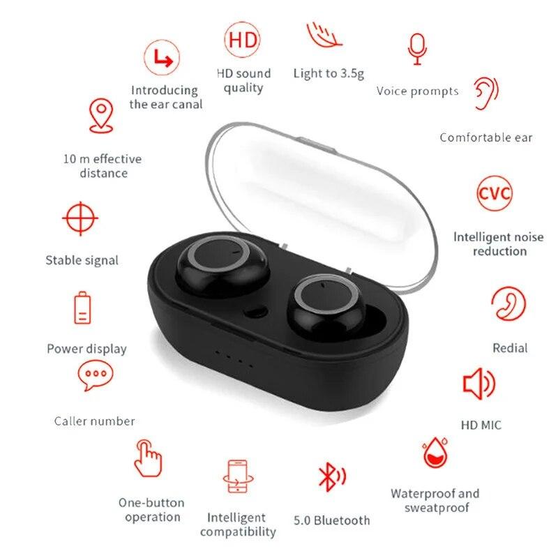 Y50 TWS Bluetooth Headphones Earbuds 5.0 Wireless Bluetooth Headset Hifi Stereo Headset Wireless In-Ear Touch Control Earphones