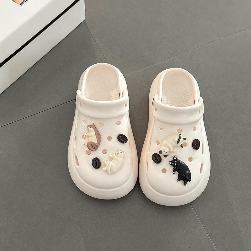 Cute Cartoon Kitten Girl Hole Shoes Summer Fashion EVA Outside Wear Non-slip Beach Casual Bag Head Slippers Tide