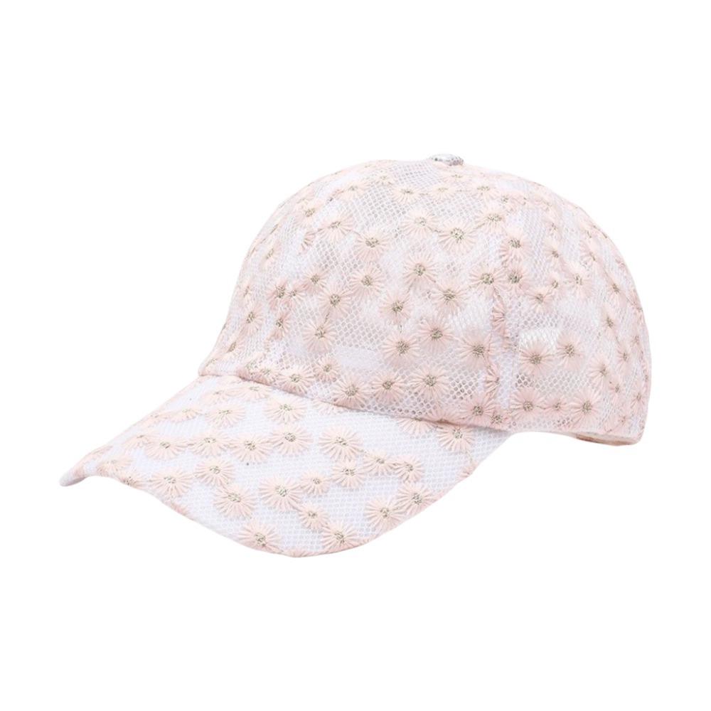 Adjustable Visors Cap Embroidered Mesh Peaked Hat Casual Flower Baseball Cap Women розовый