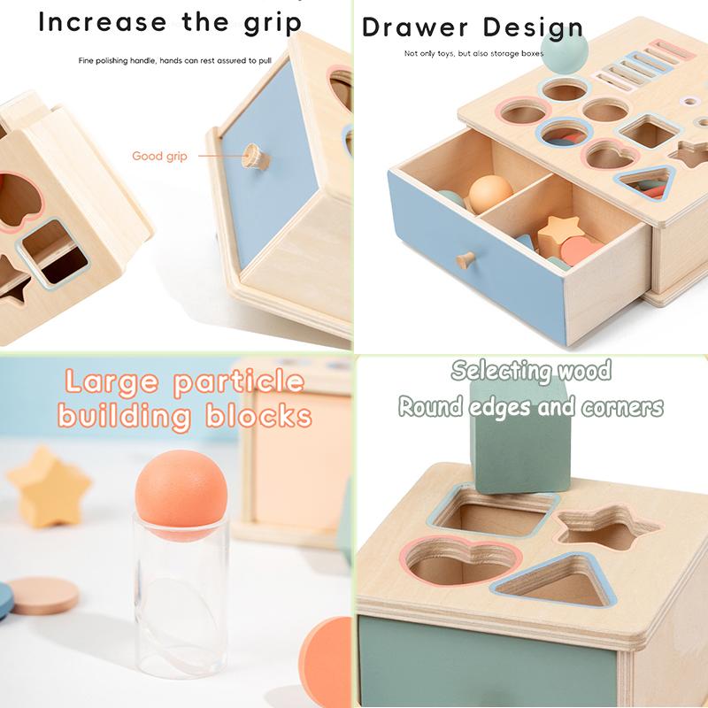 Baby Montessori Learning Toys: Wooden Color Shape Sorter with Drawer Box, Busy Board & Matching Game | Fine Motor Sensory Gift