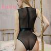 Sexy Dessous Mesh Perspektive Sexy Einteiler Reißverschluss Lackleder Badeanzug Uniform