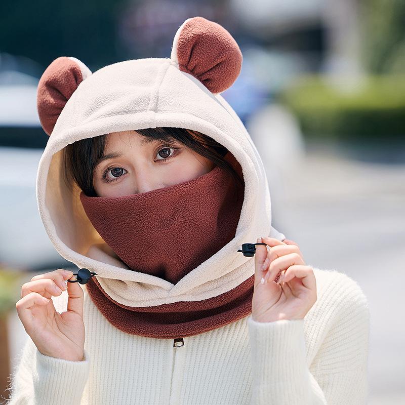 Ski head cover face protection hat female warm windproof cartoon panda ears ski ear protection cute helmet pullover hat