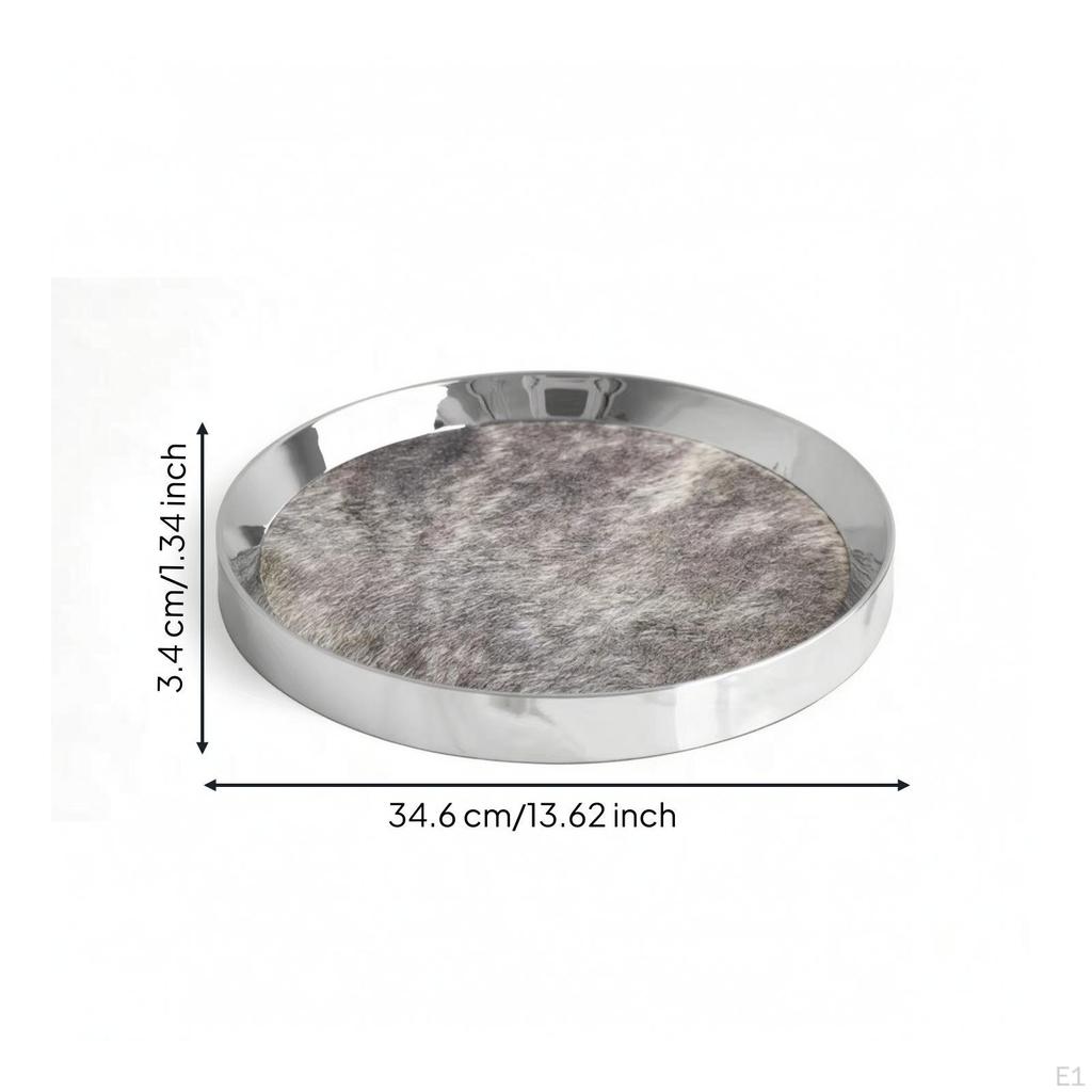 Round Tray with Insert Mirrored Stainless Steel Textured for Coffee Table, Dresser, Entryway