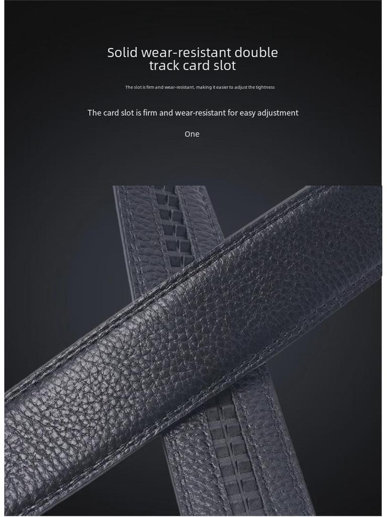 Men's Genuine Leather Reversible Buckle-Free Belt with Automatic Buckle and Lychee Pattern