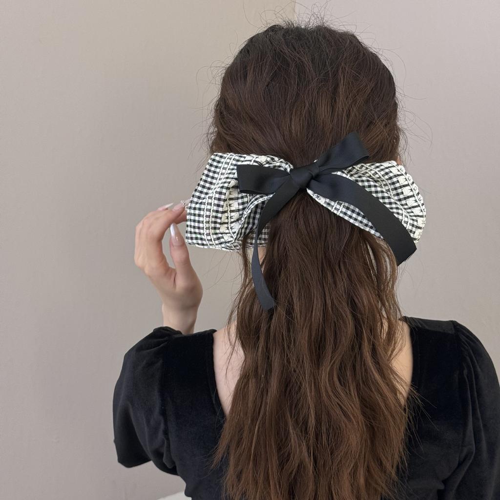 Schleife im Ballettstil, Haargummi für den Dickdarm, Nischendesign für Damen, Kariertes quadratisches Tuch, Haargummi und Dutt-Haarschmuck