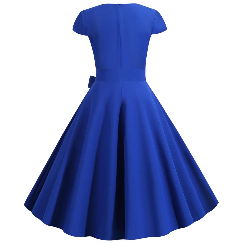 Retro Hepburn-stil enfärgad svängklänning med bälte