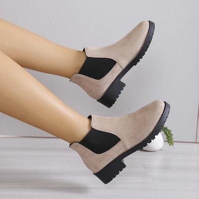Damen Winterschuhe Kuh Wildleder Stiefeletten Chelsea Boots Chunky Boots Schwarz Damen Herbstmode Plateau Booties Beige