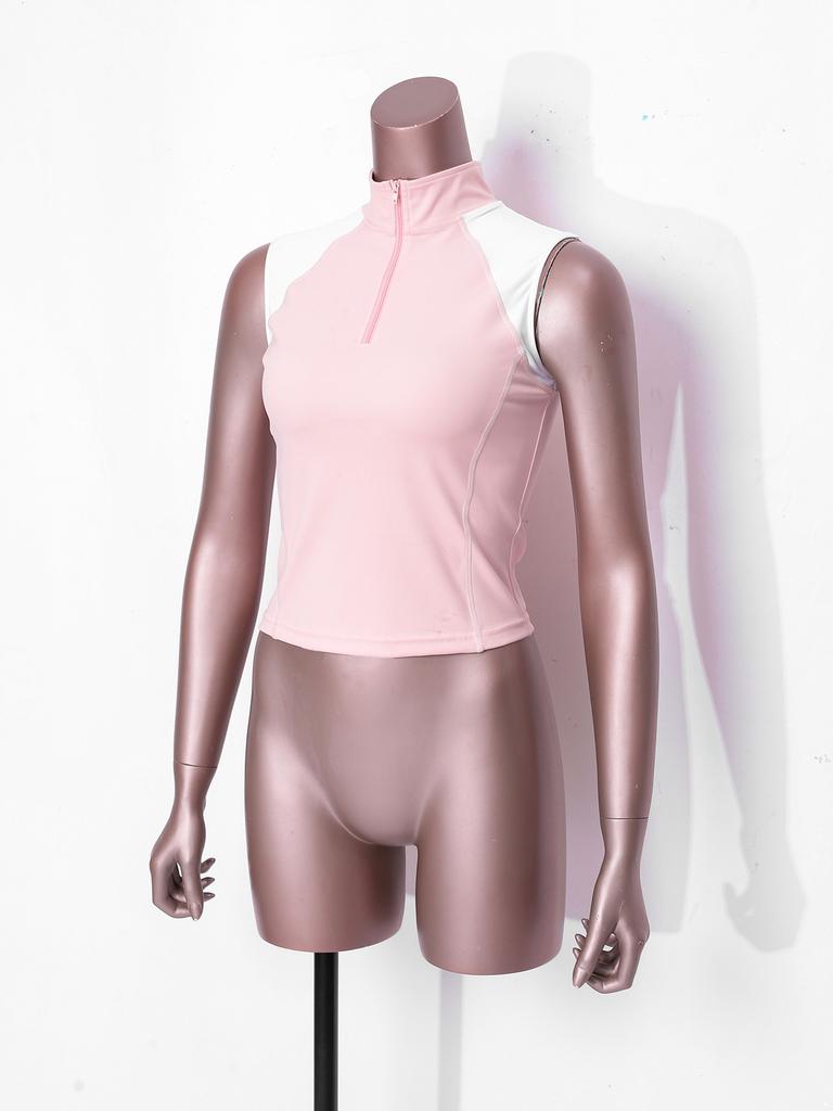 Sleeveless Zip Stand Collar Quick Dry Vest for Women Color Block Horse Riding Tank Top for Golf Tennis Equestrian Sport