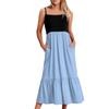 Women's Long Beach Casual Elegant Spaghetti Strap Maxi Dress Stitching Low-key Flowing Bohemian Dress