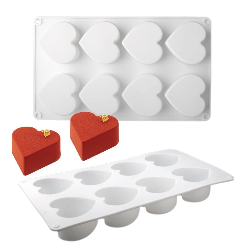 6 eller 8 celler Hjerteform Moussekakeformer Valentinsdag Mousse Dessertformer Matkvalitets Silikonkakeformer Bakeverktøy