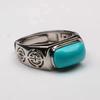 Classic Silver 925 Ethnic Style Turquoise Saddle Rings for Women Simple Retro Hollow Out Green Ring Couple Style Banquet Jewelry