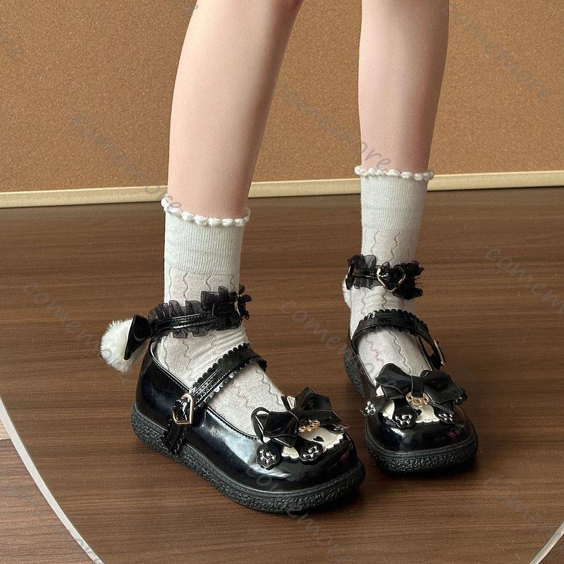 Comemore Japanese Style Lolita Leather Shoes Flat Bottom Students Loafers Cute Thick Sole Versatile Girls Single Shoes