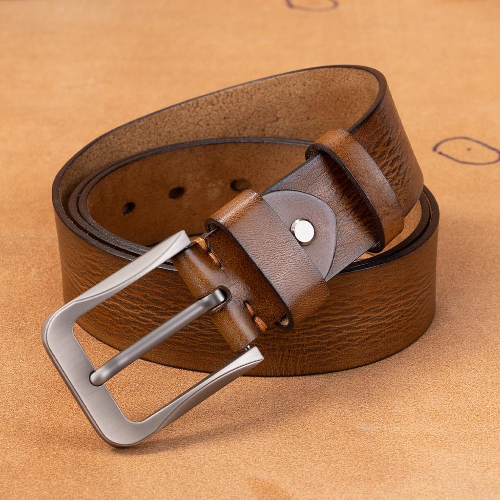 Belt First Layer Cowhide Genuine Leather Versatile Tree Paste Leather Pin Buckle Retro Belt Middle-Aged And Young Men'S Belt