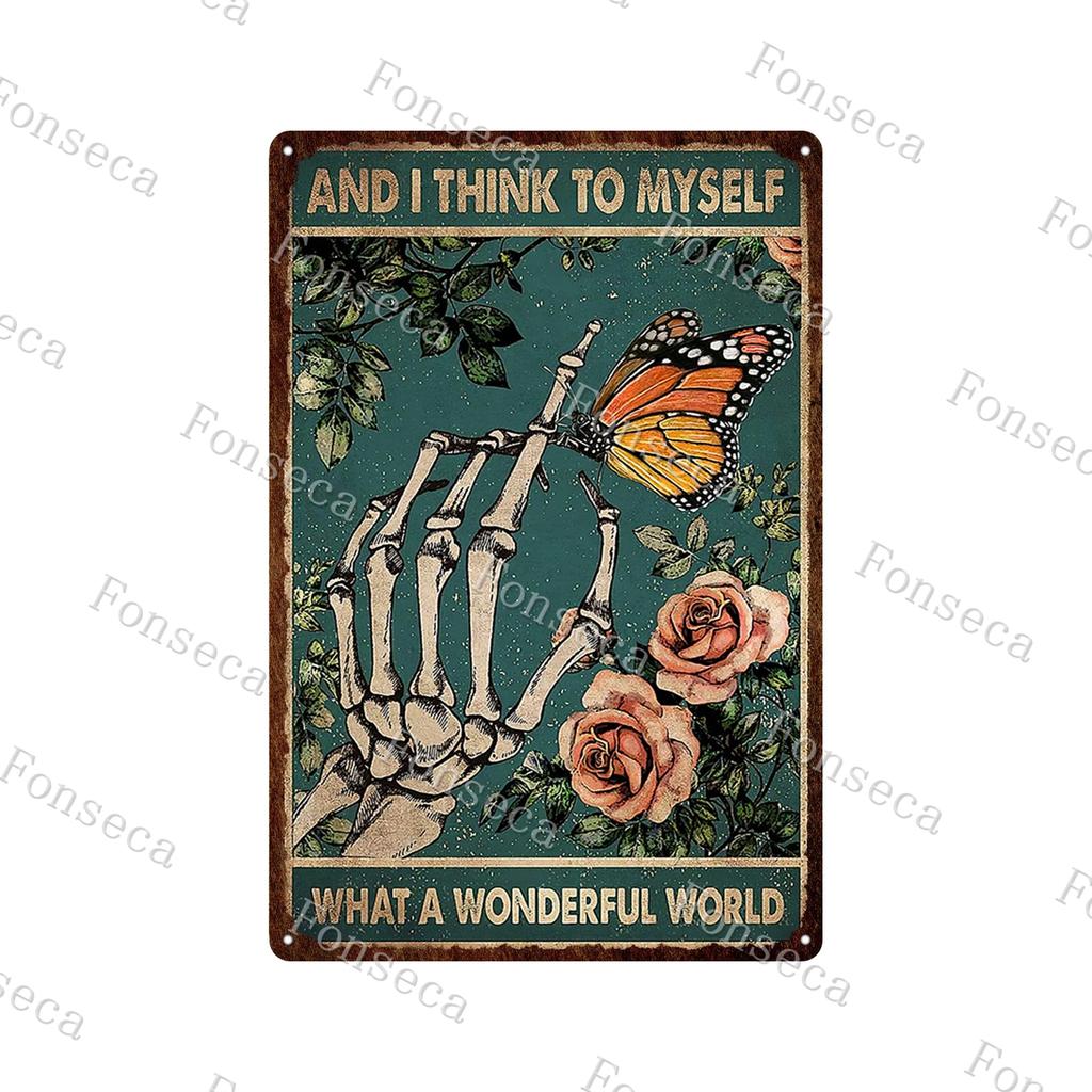 Retro Human Skeleton Tin Sign Gardening That's What I Do I Grow Stuff and I Know Things Cactus Vintage Chic Metal Poster