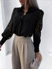Turn-down Collarl Lace Splicing Long Sleeve Shirts Women Button T Shirt Female Solid Color Blouses Casual Top