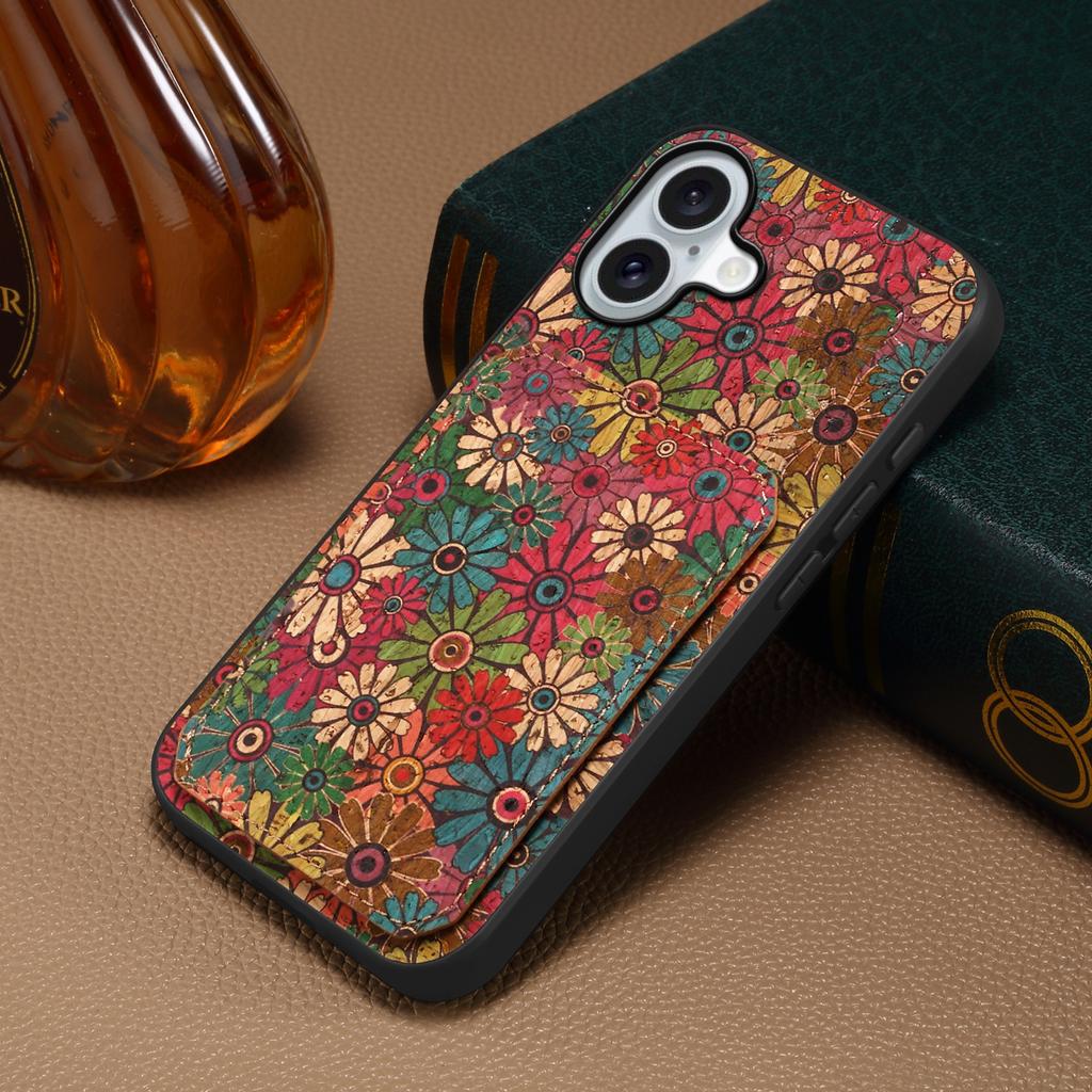 Pro iPhone 17 Pouzdro s držákem na karty Stojánek Květinový design Kožený kryt na telefon