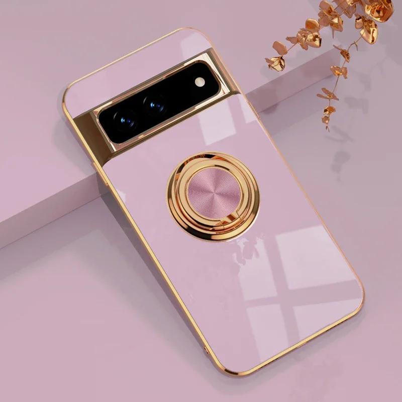 Stylowe etui z powłoką, miękki silikon, odporne na wstrząsy, do Google Pixel 10 9 8 7 Pro XL 9A 8A 7A, z magnetycznym uchwytem-pierścieniem samochodowym, osłona ochronna