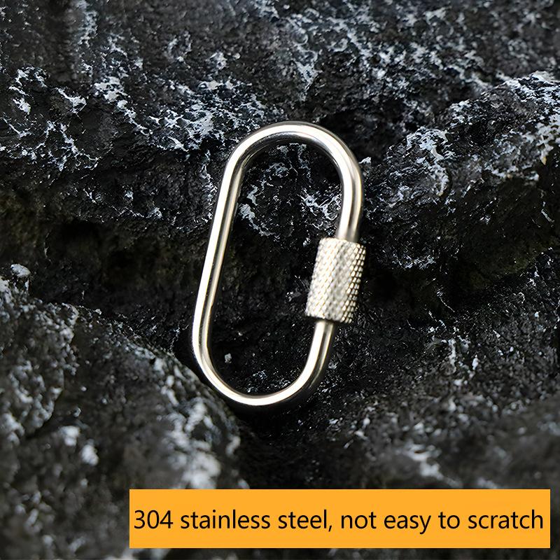 304 Stainless Steel Oval Screw Locking Carabiner Key Ring Keychain Mini Water Bottle Backpack Buckle Lightweight Hanging Buckle