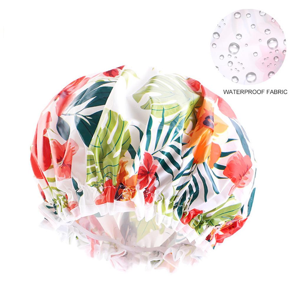 Waterproof Bath Hat Bathroom Shower Hair Cover Women Supplies Shower Cap Adult Shower Bath Bathing Caps Flower Print Elastic Cap