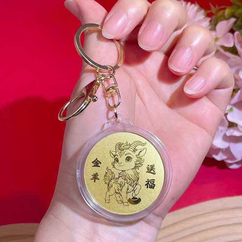 2027 Year of the Goat Gold Foil Lucky Pendant Fine Engraved Design Good Fortune Charm for Collectible Gift Jewelry
