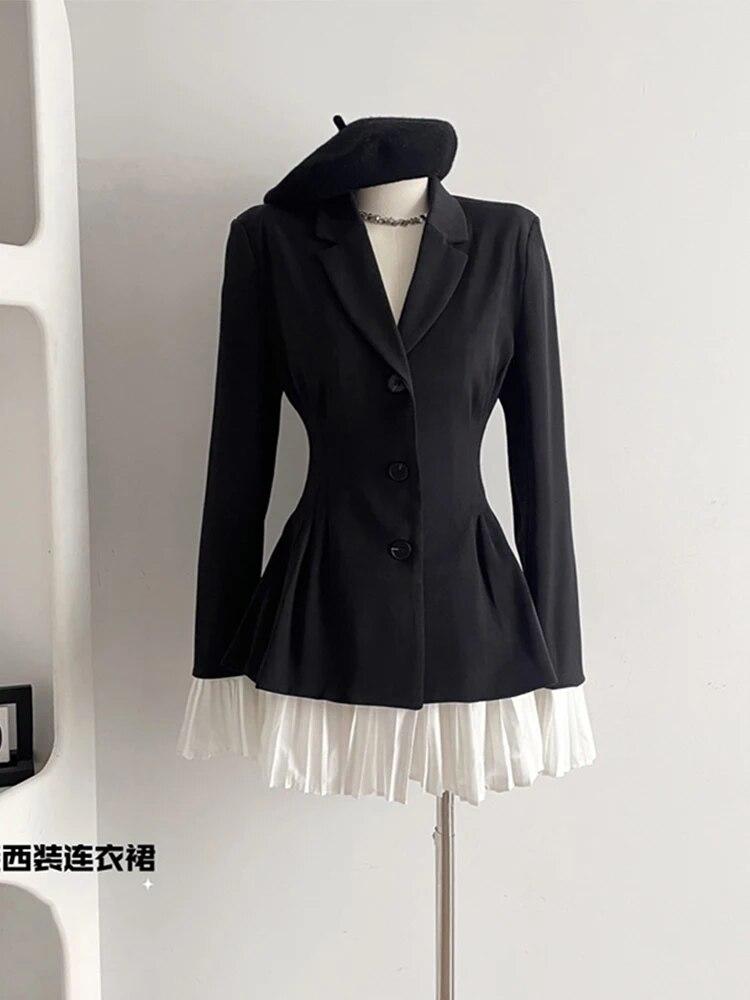 

2024 женский формальный блейзер с воротником с лацканами осень-зима офисные женские туфли в Корейском стиле в стиле пэчворк контрастного цвета верхняя одежда однобортный пиджак L