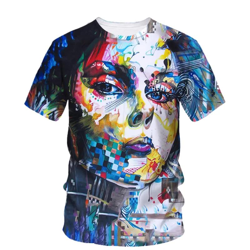Sommar Ny Kreativ Graffiti Målning Konst Linje T-shirt Herr Mode Casual Hip Hop Harajuku 3D HD Tryckt O Krage Kort Ärm