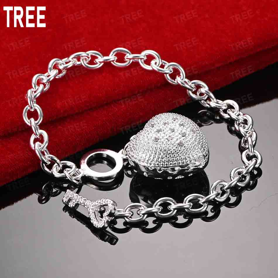 925 Sterling Silver AAA Zircon Side Chain Romantic Bracelet Gift Jewelry 20CM