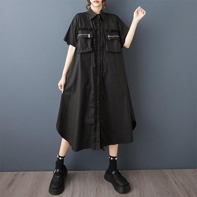 Κοντομάνικο Βαμβακερό Διχτυωτό Vintage Νέο Φόρεμα για Γυναίκες Καθημερινό Άνετο Μακρύ Καλοκαιρινό Φόρεμα Πουκάμισο