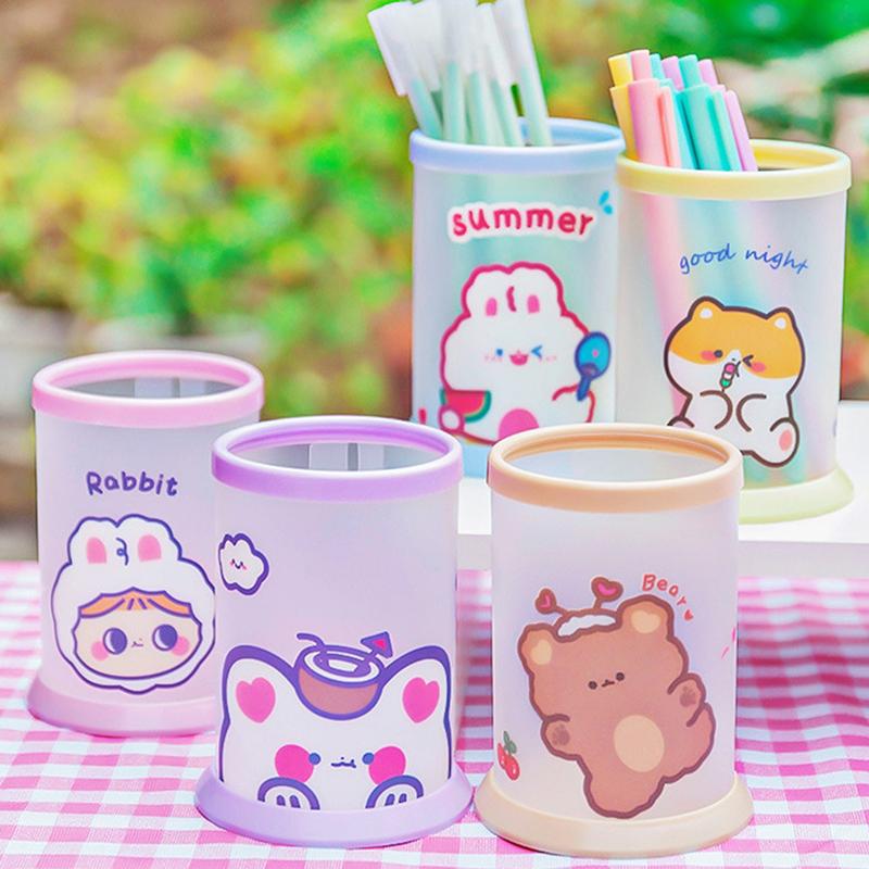 Kawaii Pen Holder Desktop Organizer  Cute Bear Bunny Stationery Cosmetics Storage Box