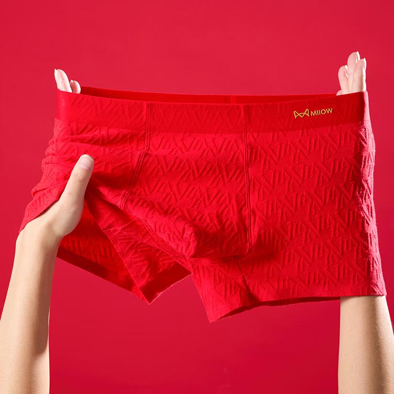 

MiiOW Мужское хлопковое жаккардовое нижнее белье счастливого красного цвета, 3 шт. XL (90-120 jin)