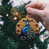 Christmas Peacock Pendant. Hanging Decor for Window, Wall, Garden & Outdoor Celebration.