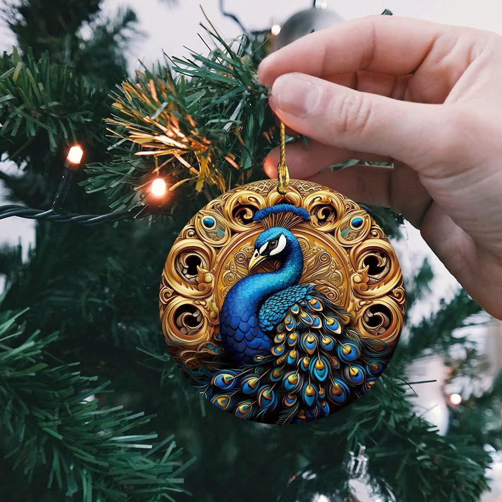 Christmas Peacock Pendant. Hanging Decor for Window, Wall, Garden & Outdoor Celebration.