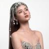 Exquisite Crystal Bridal Headwear Princess Forehead Chain with Pendant Beaded Fringe Bohemian Wedding Headpiece for Women