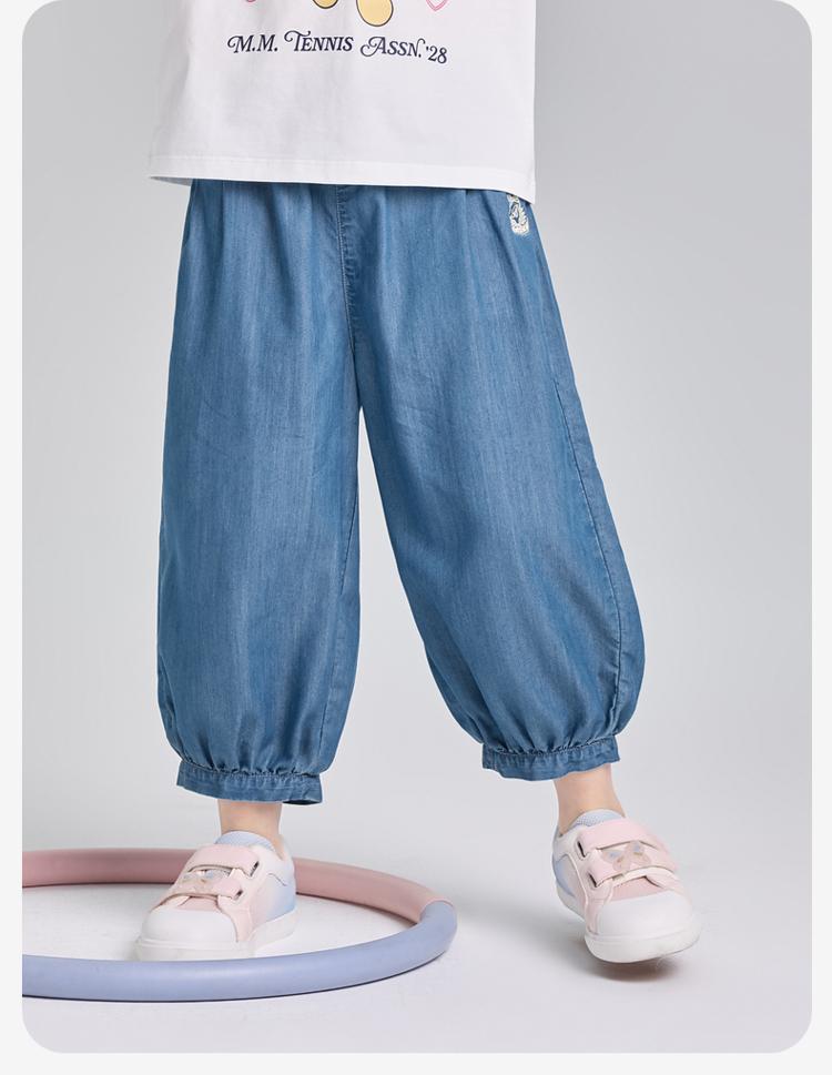 David Bella Girls' Sunscreen Cool Jeans Summer Clothes New Children's Lyocell Nine Point Pants Big Children's Pants